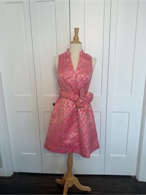 Lilly Pulitzer Pink Dress with Gold Floral Brocade